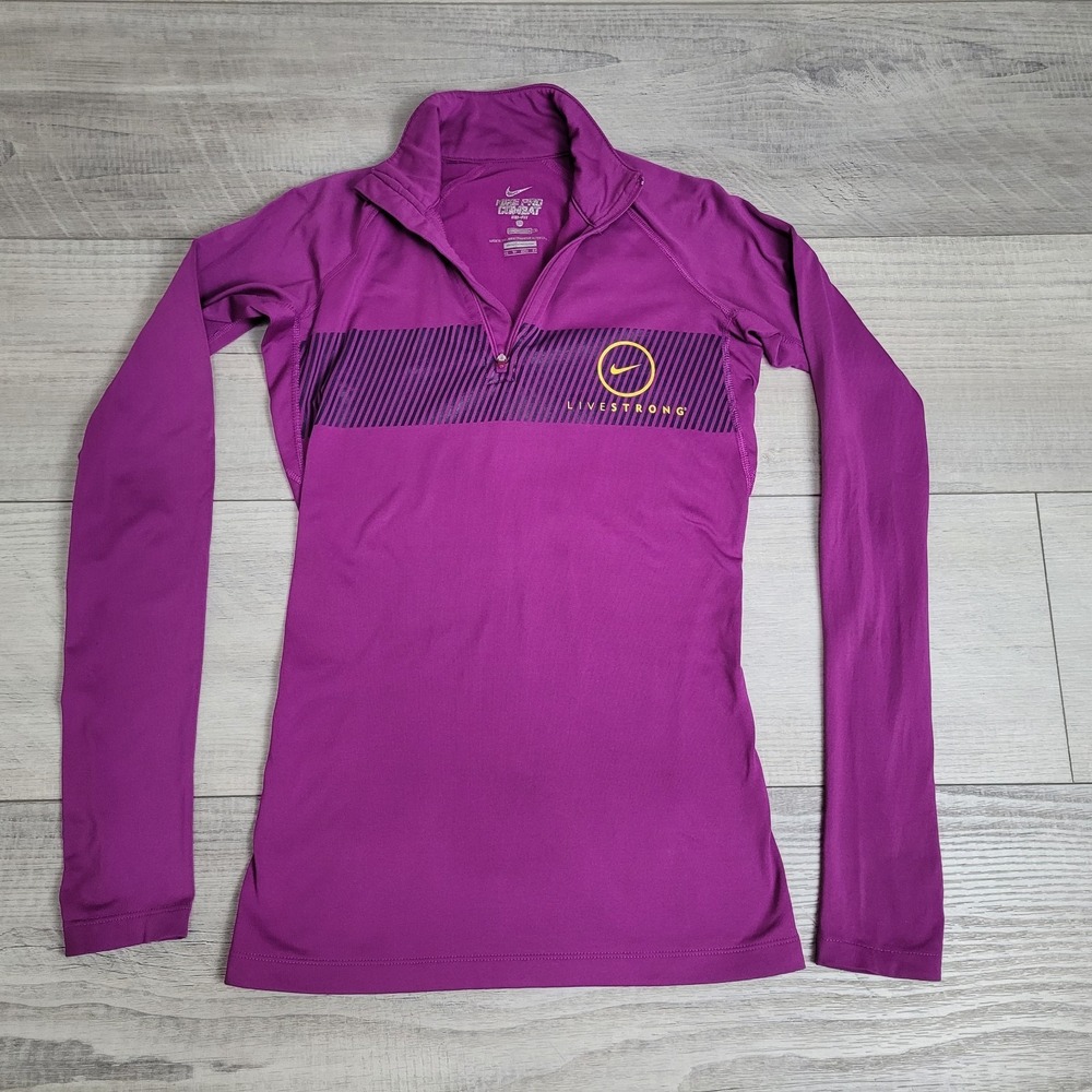 NIKE Pro Combat‎ Livestrong 1/4 Zip Compression Top Women's XS Dri-FIT Purple